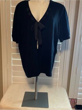 Women’s Navy Tie-Front V-Neck Top